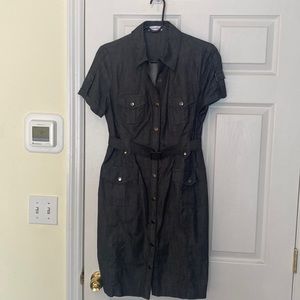 Calvin Klein light denim black dress with snaps, pockets and belt